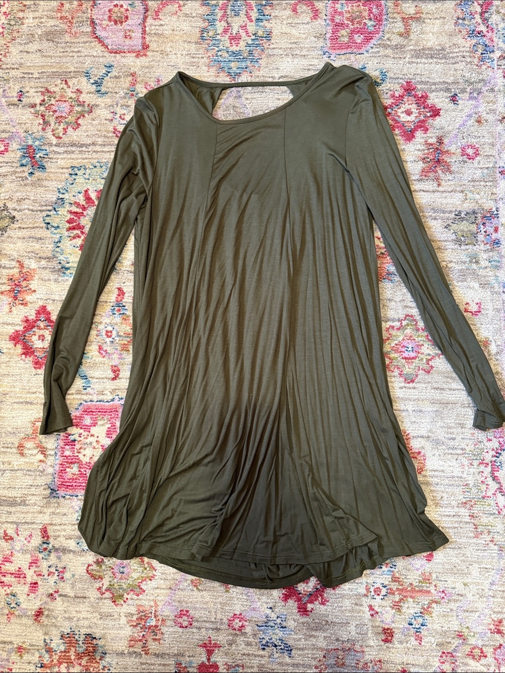 Charlotte Russe Olive Green Long Sleeve Swing Dress
